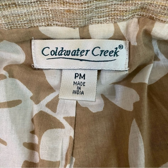 Coldwater Creek Size PM Linen Embroidered Floral Tan Button Up Lined Jacket - Picture 7 of 9